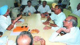 Senior railway officials attend the meeting with the excise officials in Bathinda on Tuesday to resolve the issue of tax evasion by traders.
