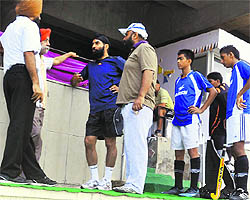 Officials discuss the overage matter at Sports Complex, Sector 42, in Chandigarh on Tuesday