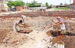 The contruction of booths in progress at Mauli Jagran