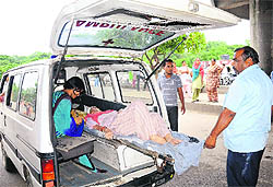 A patient has to wait for a stretcher for around 35 minutes at GMCH-32 in Chandigarh on Tuesday