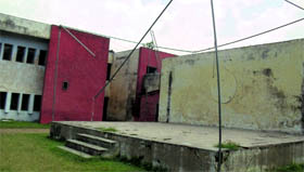 The dilapidated stage at Talwara college.