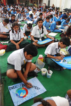 Students of various schools participate in on-the-spot painting competition held at MSD Public School in Bathinda on Wednesday. 