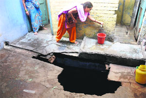 The collapsed roof of a house at Sector 37, Chandigarh, on Wednesday. 