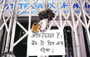 A notice being put up to announce the strike