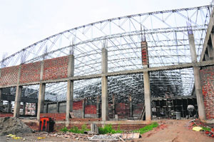 An under construction sports stadium in Mohali. 