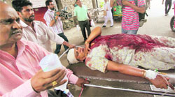 Injured Heera Devi at the GMSH, Sector 16, in Chandigarh on Wednesday.