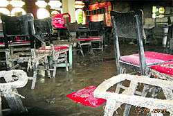 Rainwater enters a shopping complex at Kowbagh Naka in Batote on Wednesday