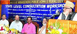 Minister for Rural Development and Panchayati Raj Ali Mohammad Sagar speaks at the workshop