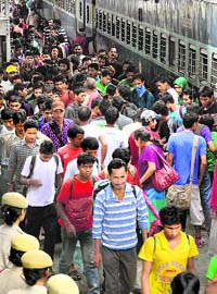 The rush at Guwahati railway station on Wednesday