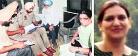 A police team at the house where Mandeep Kaur (left) the victim, was found dead in Amritsar on Thursday