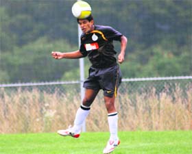 Manandeep Singh of Hisar in action during a football match