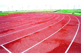 The newly laid synthetic track at the Rajiv Gandhi Sports Complex in Rohtak