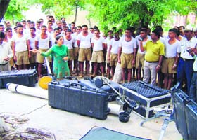 Dr Promila Rathi, leader of a bomb disposal team from Madhuban, Karnal, gives special training to police officials to defuse a bomb or handle an unclaimed article at the Police Lines, Kurukshetra