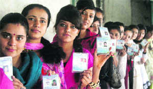 RKMV students queue to vote during SCA elections in Shimla on Thursday. 