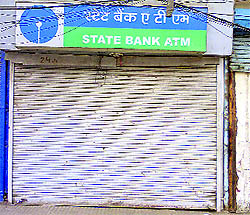 A shut ATM in Kupwara. Faulty cash dispensing machines have been causing inconvenience to clients
