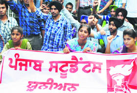 Members of the Punjab Students Union hold a protest in Patiala.