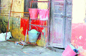 Fire safety measures are scant as sand buckets lie empty in the school.