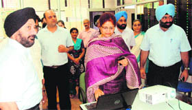 Anjali Bhawra, secretary, Research and Medical Education, inaugurates the wi-fi service at Government Medical College in Amritsar on Friday.