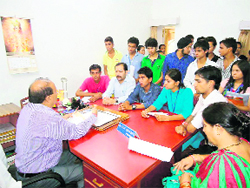 A deputation of the NSUI meets Dr Devender Bhasin, Principal of DAV (PG) College, in Dehradun on Friday regarding the problems faced by students. 