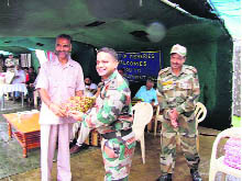 Army officials at a medical camp at Saaj in Rajouri on Friday. 