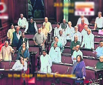A scene in the Rajya Sabha during Parliament's monsoon session in New Delhi on Friday.