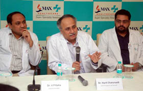 Doctors from the Max Super Speciality Hospital interact with mediapersons in Bathinda on Saturday.