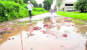 A waterlogged road at the PGI in Chandigarh. 