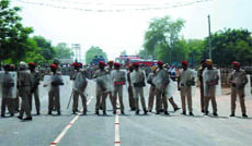 Cops were deployed in strength to avert any untoward incident at Rampura in Bathinda district on Sunday.