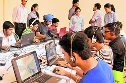 LAN gaming enthusiasts take part in a competition organised by students of PEC University of Technology at Punjab Kala Bhawan in Chandigarh on Sunday