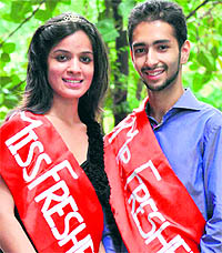 Students pose after being crowned Ms and Mr PTU at a freshers party in Chandigarh on Sunday