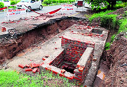 An uncovered ditch on the road in Sector 11, Panchkula