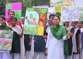 Students of Arya Senior Secondary School participate in an environment awareness rally in Ludhiana