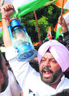 State YC chief Vikramjit Singh at a rally near Badal village. 