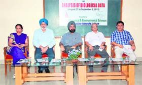 Participants at a UGC-sponsored workshop on Analysis of Biological Data at the biological block of Guru Nanak Dev University in Amritsar on Monday