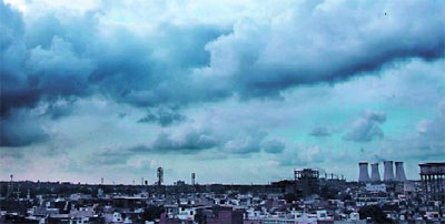 A panoramic view of the city from the historic Bathinda Fort. Though the city did not experience rains on Monday, the sun continued to play hide and seek. The clouds wafting in the sky added to the pleasant weather.