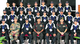 Students from remote areas of Jammu and Kashmir with Army officers at Western Command Headquarters in Chandimandir on Monday