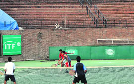 A match in progress during the CLTA-AITA championship in Chandigarh on Monday. 