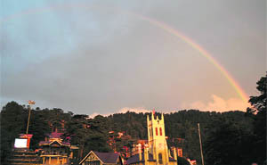 A rainbow on the Shimla sky on Monday. 