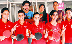 Table tennis players of Carmel Convent, Sector 9, along with officials after winning the under-19 Inter-School Table Tennis Tournament at Sector 23 in Chandigarh on Tuesday