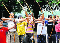 Archers practise during a training session at the Lake Sports Complex in Chandigarh