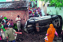 The car that fell into a gorge in Surajpur near Pinjore on Tuesday