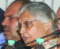 Delhi Chief Minister Sheila Dikshit addresses a press conference on Tuesday.