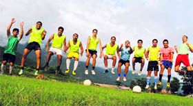 A police team during a football camp at Dharamsala.