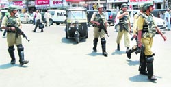 CRPF personnel patrolling the Lal Chowk area in Srinagar. Photo: Amin War