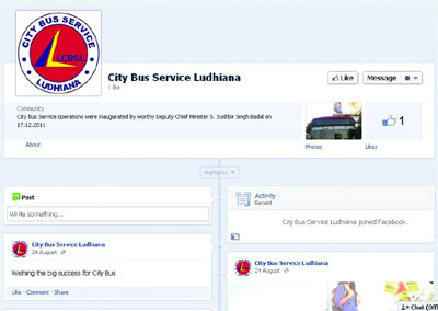 A view of the Facebook profile of Ludhiana City Bus Service Ltd. 