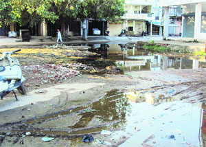 Dirty water and heaps of garbage can be seen at the old grain market at Jagraon