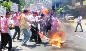 Activists of the Akhil Bharatiya Vidyarthi Parishad protest in Guwahati
