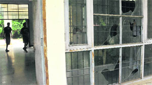 Broken window glasses at the Civil Dispensary in Phase I, Mohali. 