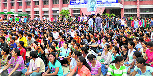 Students of the National Institute of Technology, Kurukshetra, stage a protest in front of the directors office on Wednesday