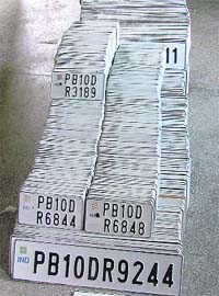 A huge pile of high-security number plates kept at the office of the Sub-Registrar (East) in Ludhiana